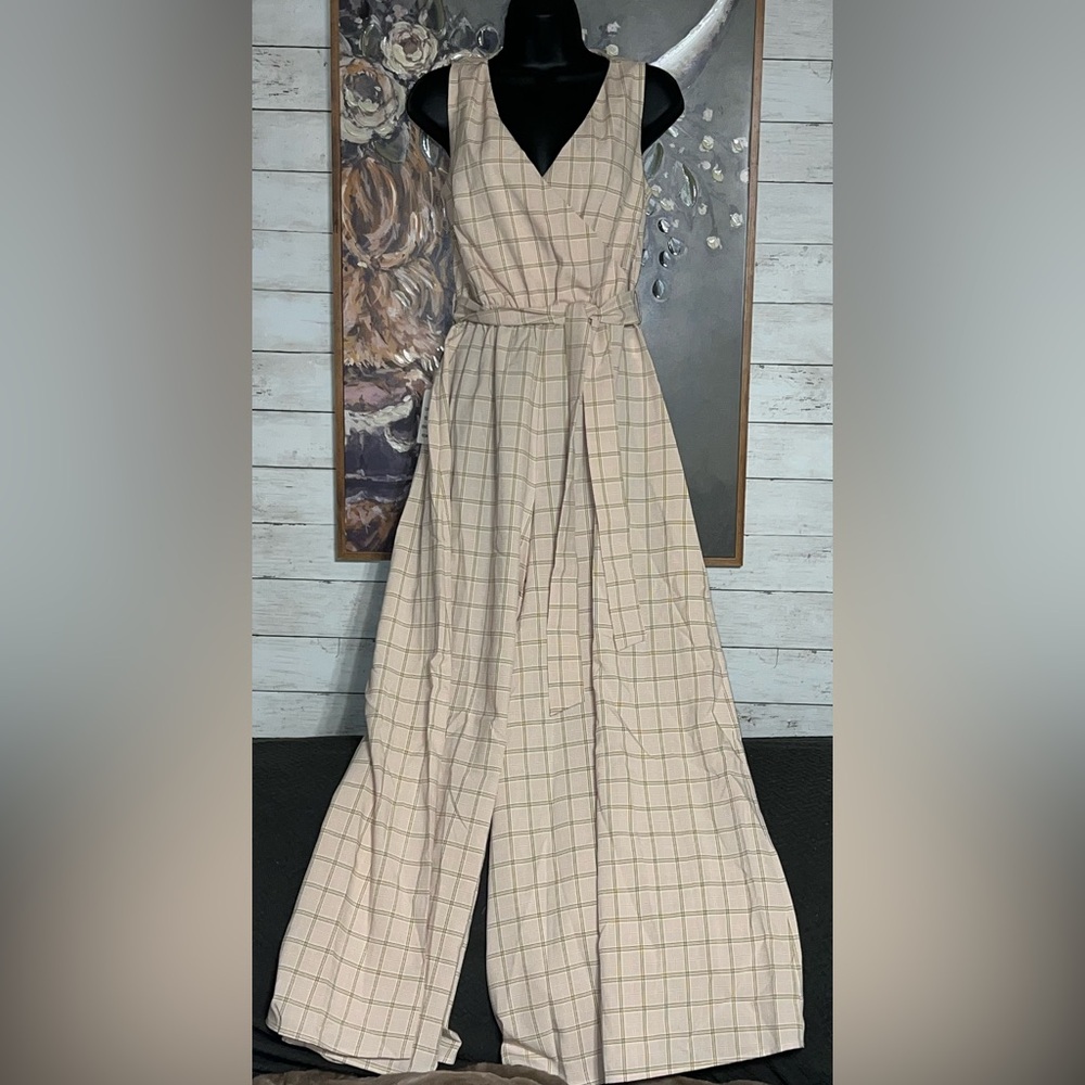 Elegant Beige Plaid Maxi Dress